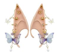 Pixie Elf Ear, Fairy Ears,Butterfly Flower Pearl Earrings Set,Cosplay Halloween Party Live broadcast Props, Anime Party Dress Up Costume, Masquerade Ball Elven Vampire Ears