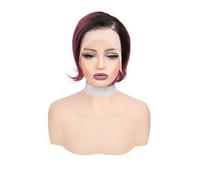 Pixie Human Hair Straight Bob 13X4 Lace Front Wigs,6 Inch Side Part Short Wig for Black Women Pre Cut Hairs with Plucked Fluffy and Natural(Black with Wine Red)