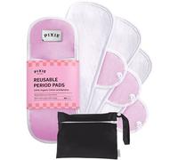 Pixie Organic Cotton Cloth Menstrual Pads - Reusable Mini Size 5 Pack - Certified Organic Cotton Top Layer - Snap Wings for Secure Fit - Machine Washable - Wet Bag Included