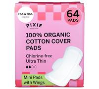 Pixie Organic Cotton Mini Pads with Wings for Women & Teens - Ultra Thin, Light Absorbency Menstrual Pads - Hypoallergenic, Unscented & Biodegradable - 64 Count