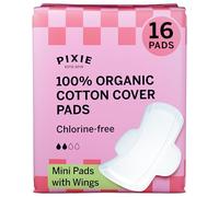 Pixie Organic Cotton Mini Pads with Wings for Women & Teens - Ultra Thin, Light Absorbency Menstrual Pads - Hypoallergenic, Unscented & Biodegradable - 16 Count