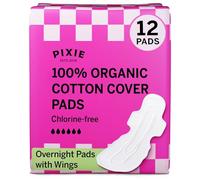 Pixie Organic Cotton Overnight Pads for Women - Extra Heavy Absorbency with Wings - Leak-Proof, Hypoallergenic & Unscented - Compostable, Biodegradable - 12 Count