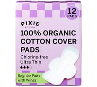 Pixie Organic Cotton Pads for Women - Ultra Thin with Wings, Leak-Proof & Moisture-Wicking - Compostable, Unscented Menstrual Pads - Regular Absorbency - 12 Count
