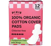 Pixie Organic Cotton Postpartum Pads for Women - Extra Heavy Absorbency with Wings - Leak-Proof, Hypoallergenic & Unscented - Compostable, Biodegradable - 12 Count