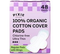 Pixie Organic Cotton Ultra Thin Pads with Wings for Women - Leak-Proof & Moisture-Wicking for Feminine Care - Compostable, Unscented Menstrual Pads - Regular Absorbency - 48 Count