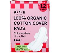 Pixie Organic Cotton Ultra Thin Regular Long Pads with Wings - Comfortable, Leak-Proof Protection for Everyday Flow - Hypoallergenic, Unscented, Soft & Breathable - Eco-Friendly, 12 Count