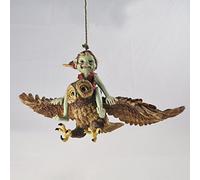 Pixie Riding Owl, Rope Hanging Ornament - Green Garden Home Decor - Fun Quirky Gift Figurine - Anthony Fisher