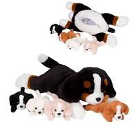 PixieCrush Dog Soft Toys Set of 5 with stuffed dog Age 3+ and 4 puppies, Bernese dog plush with zippered belly that fits her puppy plushies, Ideal girls birthday presents