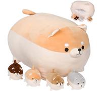 PixieCrush Stuffed Dog Toy - Cute Plushies Shiba Inu Mommy with 4 Puppies - Adorable Plush Pillow for Imaginative Play - Puppy Surprise Soft Animal Toy Set for Girls - Stuffed Animals for Ages 3-8