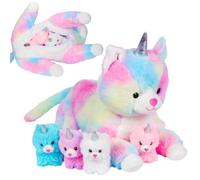 PixieCrush Unicorn Stuffed Animals for Girls Ages 3-8 - Mommy Cat Unicorn with 4 Baby Kittens - Magical Cat Pillow Plushies - Enchanting Plush Cat with Stuffed Kittens