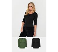 Pixiegirl Petite 2 Pack Henley Tops In Black Black 14