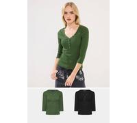 Pixiegirl Petite 2 Pack Henley Tops In Black Black 16