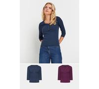 Pixiegirl Petite 2 Pack Henley Tops In Dark Navy Dark Navy 12