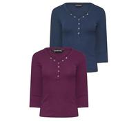 PixieGirl Petite 2 Pack Navy Blue & Burgundy Red Button Henley Tops Petite