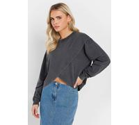 Pixiegirl Petite Acid Wash Cross Over Sweatshirt In Grey Grey