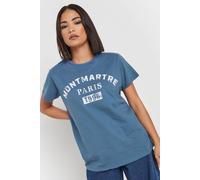 Pixiegirl Petite Acid Wash Slogan T-Shirt In Blue Blue 16