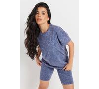 Pixiegirl Petite Acid Wash T-Shirt & Cycling Short Co-Ord In Blue Blue