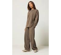 Pixiegirl Petite Acid Wash Top & Wide Leg Joggers In Chocolate Chocolate