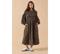 Pixiegirl Petite Animal Shirred Maxi Dress In Brown Brown 18