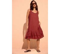 Pixiegirl Petite Asymmetric Frill Midi Dress In Burgundy Burgundy