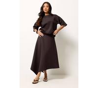 Pixiegirl Petite Asymmetric Hem Midi Skirt In Chocolate Chocolate