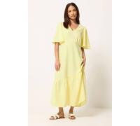Pixiegirl Petite Asymmetric Tiered Midi Dress In Lemon Lemon