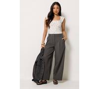 Pixiegirl Petite Barrel Leg Trousers In Dark Grey Dark Grey