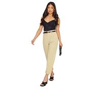 PixieGirl Petite Beige Brown Belted Stretch Tailored Trousers Petite