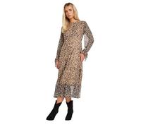 PixieGirl Petite Beige Brown Leopard Print Mesh Tiered Dress Petite