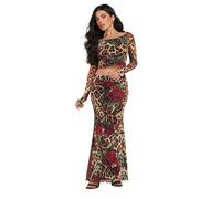 PixieGirl Petite Beige Brown Leopard Print Rose Mesh Top Petite