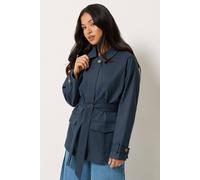 Pixiegirl Petite Belted Midi Trench Coat In Mid Navy Mid Navy
