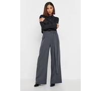 Pixiegirl Petite Belted Wide Leg Trousers In Grey Grey 12