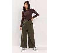Pixiegirl Petite Belted Wide Leg Trousers In Olive Olive