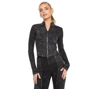 PixieGirl Petite Black Acid Wash Zip Up Long Sleeve Top Petite