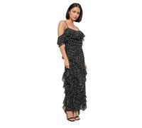PixieGirl Petite Black Chiffon Polka Dot Ruffle Maxi Dress Petite