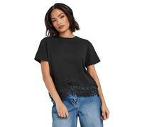 PixieGirl Petite Black Crochet Hemline T-Shirt Petite