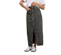 PixieGirl Petite Black Denim Button Midi Skirt Petite