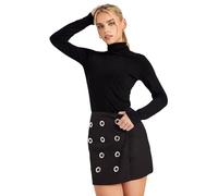 PixieGirl Petite Black Eyelet Detail Cotton Wrap Mini Skirt Petite