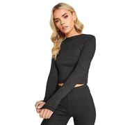 PixieGirl Petite Black Metallic Ribbed Long Sleeve Top Petite