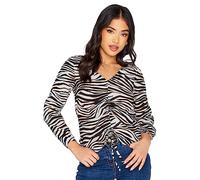 PixieGirl Petite Black Zebra Print Ruched Long Sleeve Top Petite