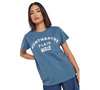 PixieGirl Petite Blue Acid Wash Slogan T-Shirt Petite