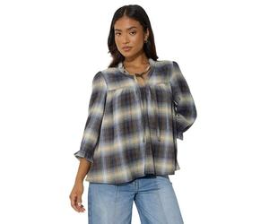 PixieGirl Petite Blue Brushed Check Tie Front Smock Top Petite