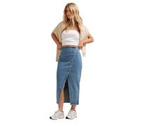 PixieGirl Petite Blue Denim Asymmetric Button Midi Skirt Petite