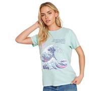 PixieGirl Petite Blue 'The Great Wave' Slogan Printed T-Shirt Petite