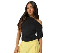 PixieGirl Petite Blue & Yellow Stripe Slash Neck Ruched T-Shirt Petite