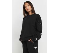 Pixiegirl Petite Bow Detail Sweatshirt In Black Black 16