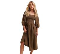 Petite Gingham Puff Sleeve Midi Dress PixieGirl Brown 8