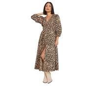 PixieGirl Petite Brown Leopard Print Button Midi Dress Petite