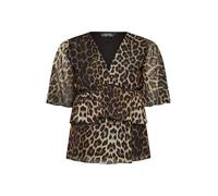 PixieGirl Petite Brown Leopard Print Mesh Frill Smock Top Petite