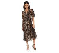 PixieGirl Petite Brown Leopard Print Smock Midi Dress Petite